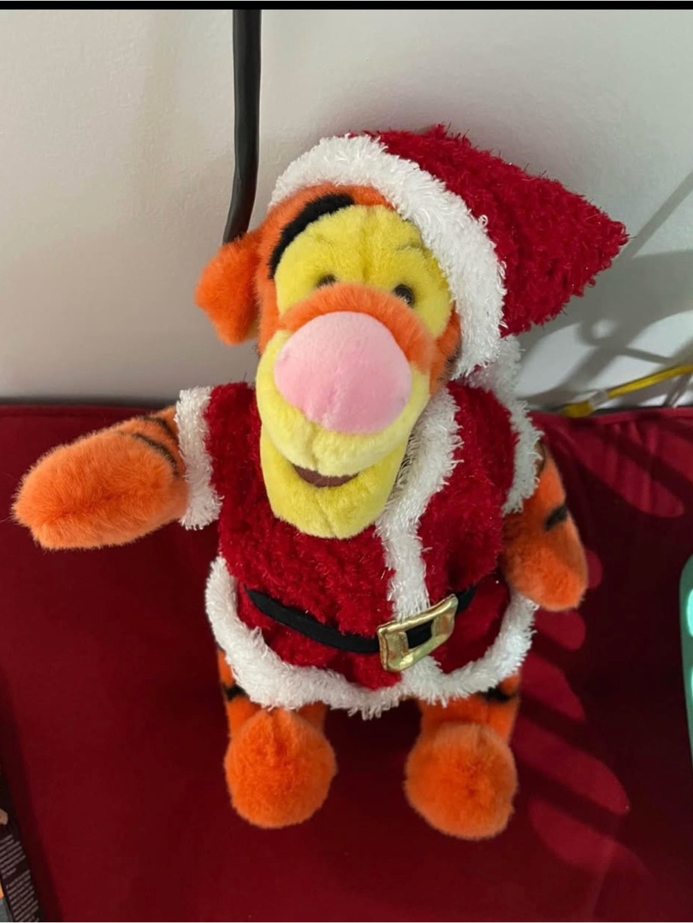 Disney Tigger Plush in Red and White Santa Costume with Pink Nose